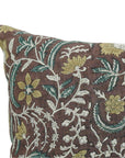 Handmade Floral Print Designer Pillow Cover - Elegant Brown Pure Linen - KUNDANVAN By Fabdivine