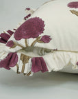 Block Printed Thick Cotton White Frill Pillow Cover - Badshah