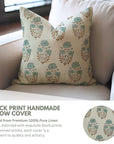 Pure Linen Handblock Printed Floral Pillow Case – Mayra Green By Fabdivine.