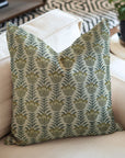 Hand Block Printed Thick Linen Pillow Cover for Couch – Lotus Yellow Floral Design By Fabdivine