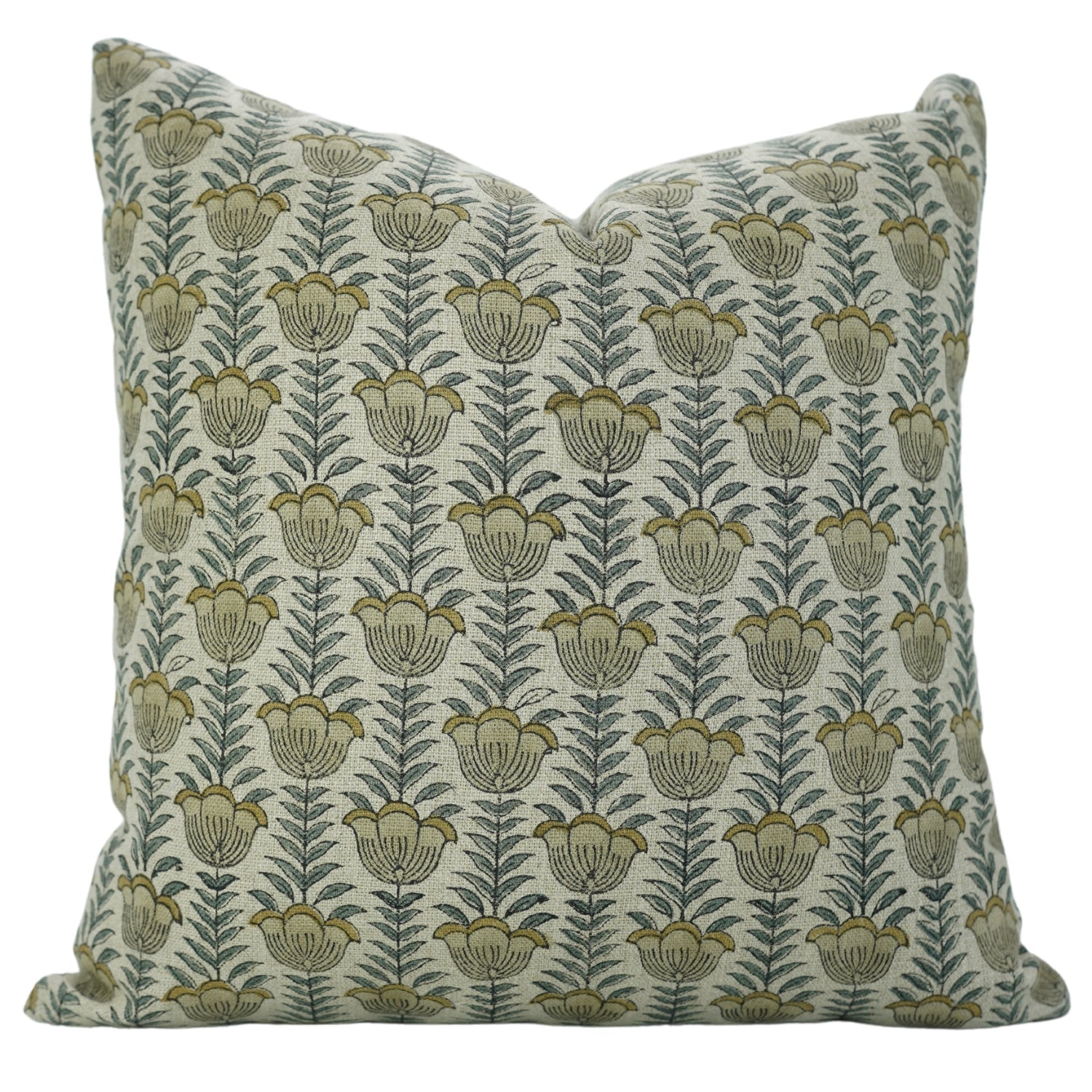 Hand Block Printed Thick Linen Pillow Cover for Couch – Lotus Yellow Floral Design By Fabdivine