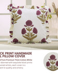 Floral Handmade Block Printed Thick Cotton White Frill Pillow Cover - Badshah