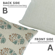 Pure Linen Handblock Printed Floral Pillow Case – Mayra Green By Fabdivine.