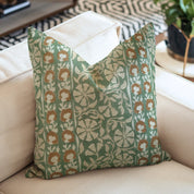 Linen Blend Hand Block Floral Printed Pillow Cover – Rajat Border By Fabdivine