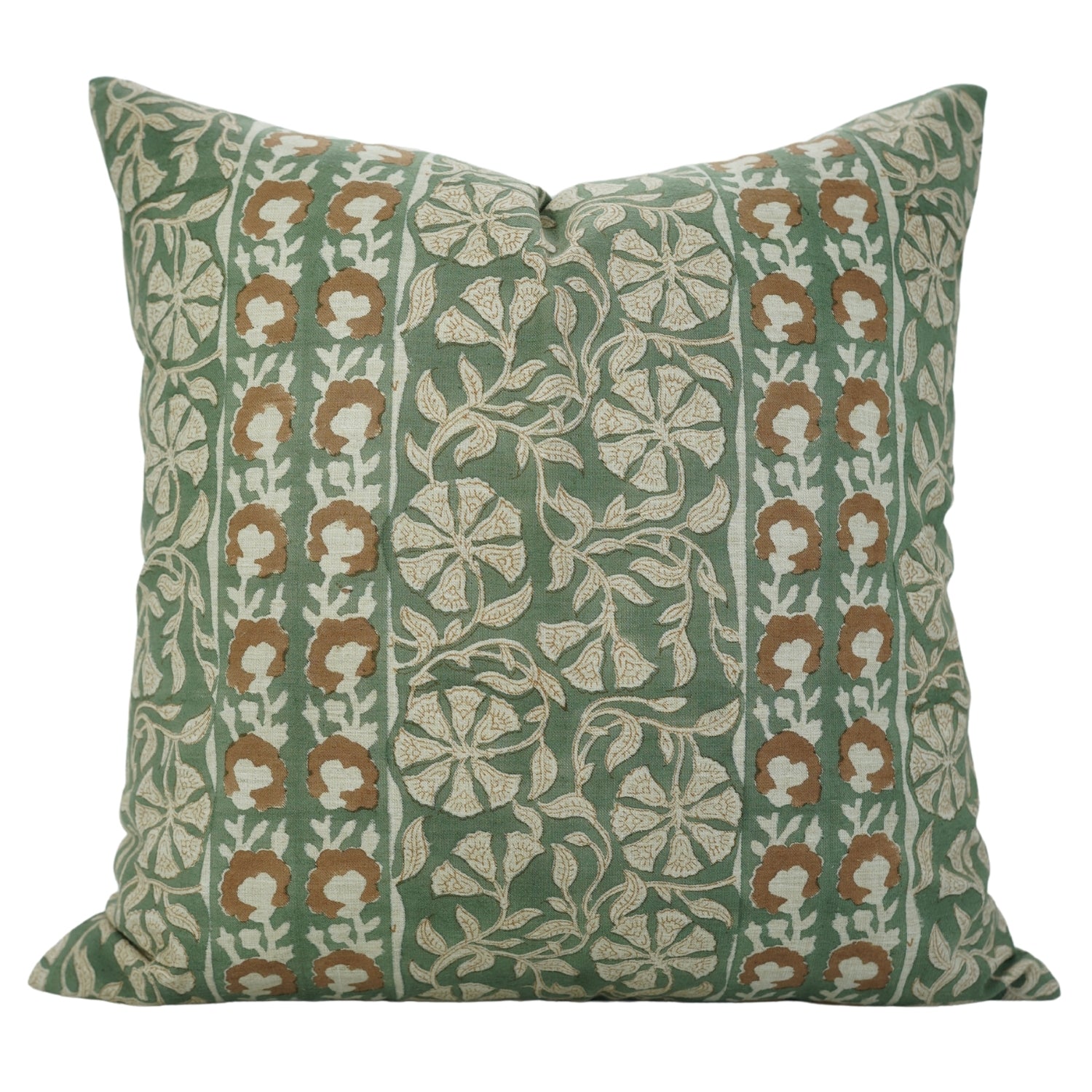 Linen Blend Hand Block Floral Printed Pillow Cover – Rajat Border By Fabdivine