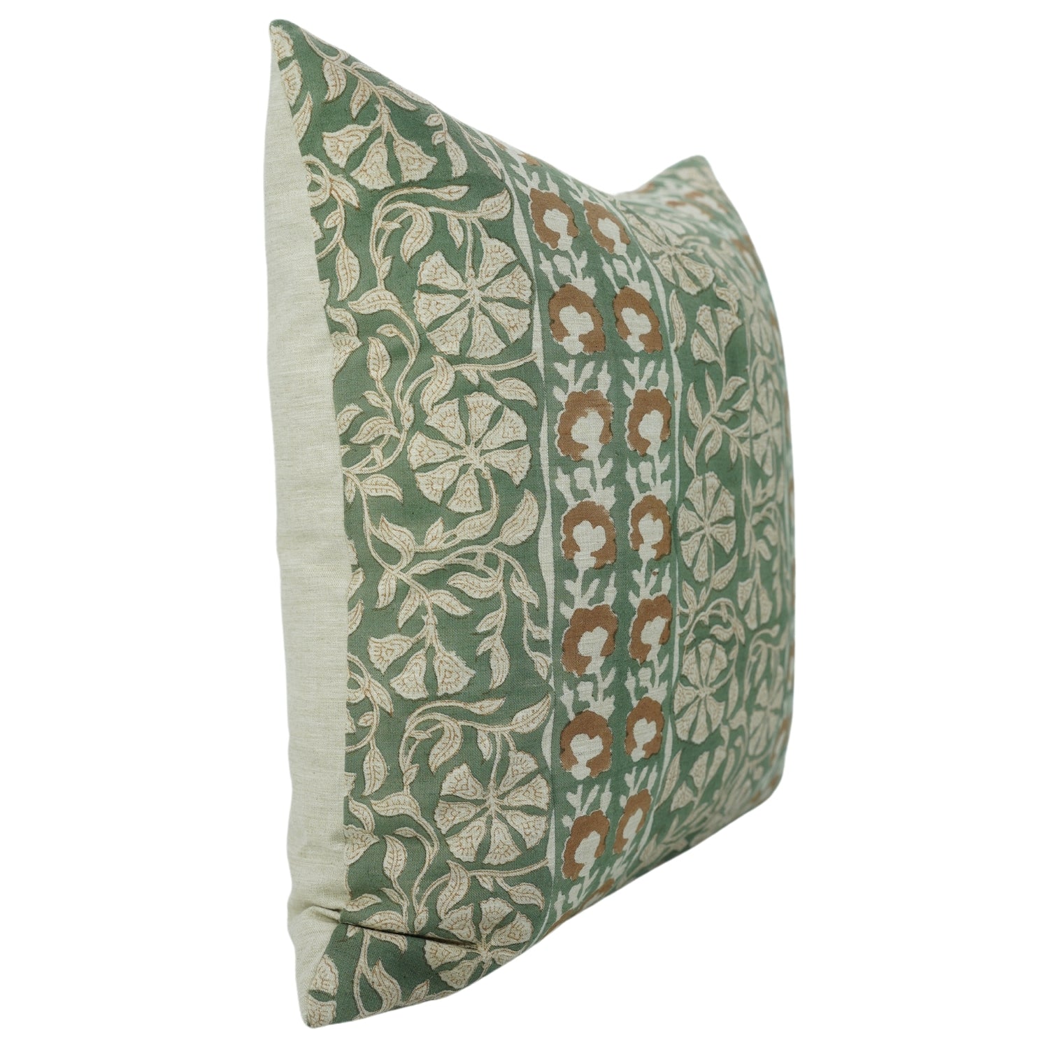 Linen Blend Hand Block Floral Printed Pillow Cover – Rajat Border By Fabdivine