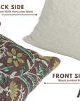 Handmade Floral Print Designer Pillow Cover - Elegant Brown Pure Linen - KUNDANVAN By Fabdivine