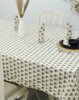 White Floral Block Print Table Cover in Duck Canvas – Elegant And Durable Dining Decor - Kohinoor Gray By Fabdivine