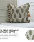 Block Print Thick Linen Frill Pillow Cover-Hjara