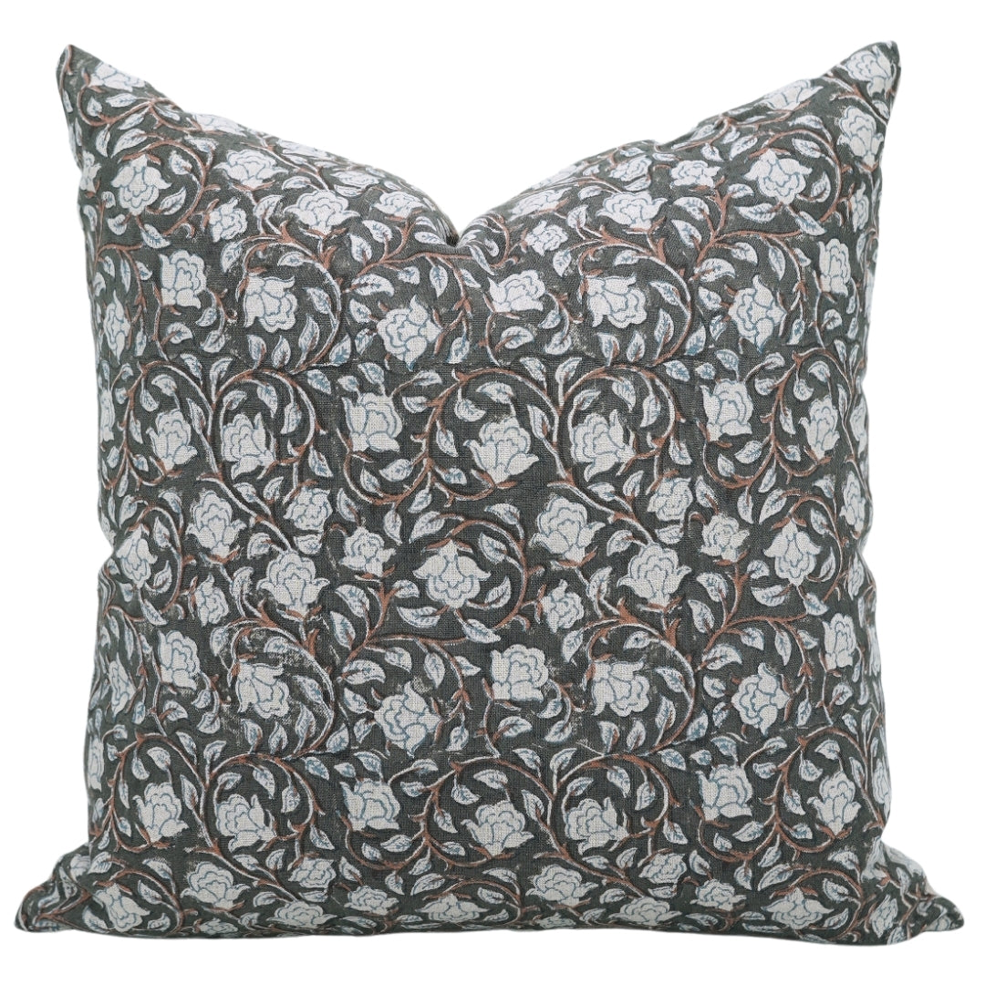 Block Print Linen Pillow Cover- Amritvela - FABDIVINE LLC