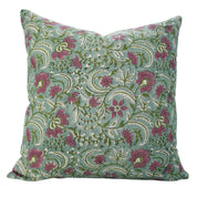 Pure Linen Block Printed Cushion Cover – Kundanvan Green Floral Design By Fabdivine