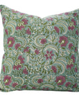 Pure Linen Block Printed Cushion Cover – Kundanvan Green Floral Design By Fabdivine