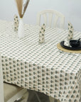 White Floral Block Print Table Cover in Duck Canvas – Elegant And Durable Dining Decor - Kohinoor Gray By Fabdivine