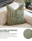 Linen Blend Hand Block Floral Printed Pillow Cover – Rajat Border By Fabdivine