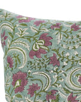 Pure Linen Block Printed Cushion Cover – Kundanvan Green Floral Design By Fabdivine