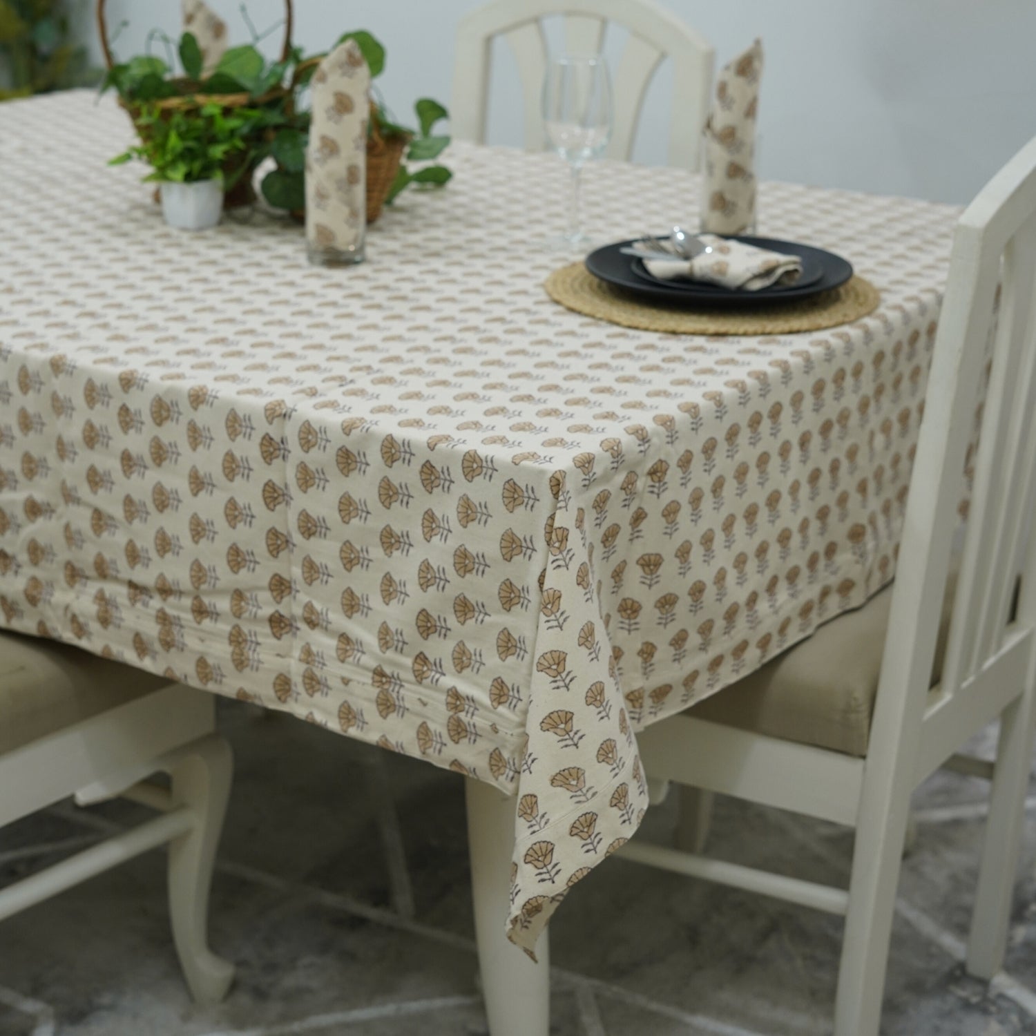 Handcrafted Duck Canvas Block Printed Luxurious Table Wrap – Kohinoor Mustard By Fabdivine