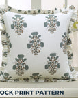 Block Print Thick Cotton White Frill Pillow Cover-Swadesh