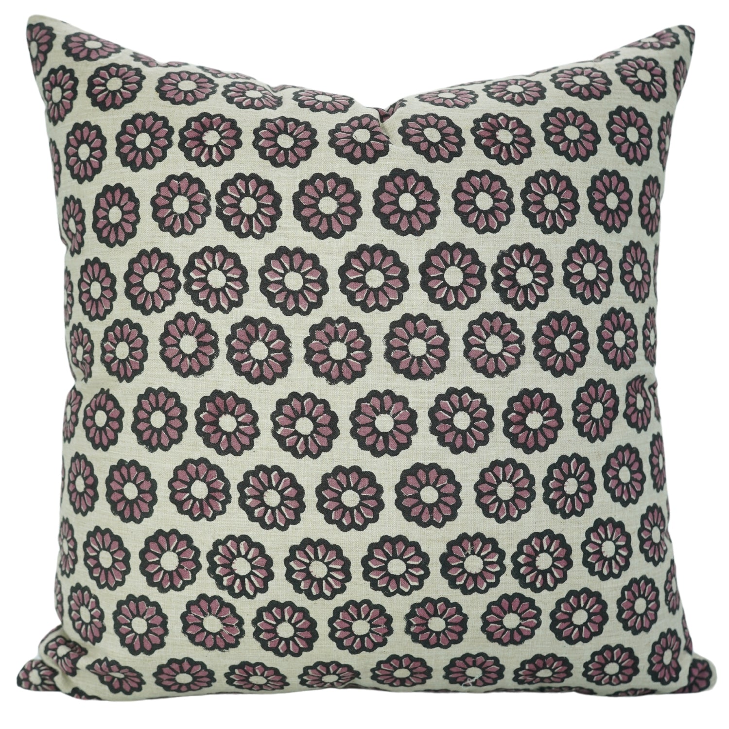 Indian Hand Block Printed Linen Blend Cushion Cover – Bulbul Floral Design By Fabdivine