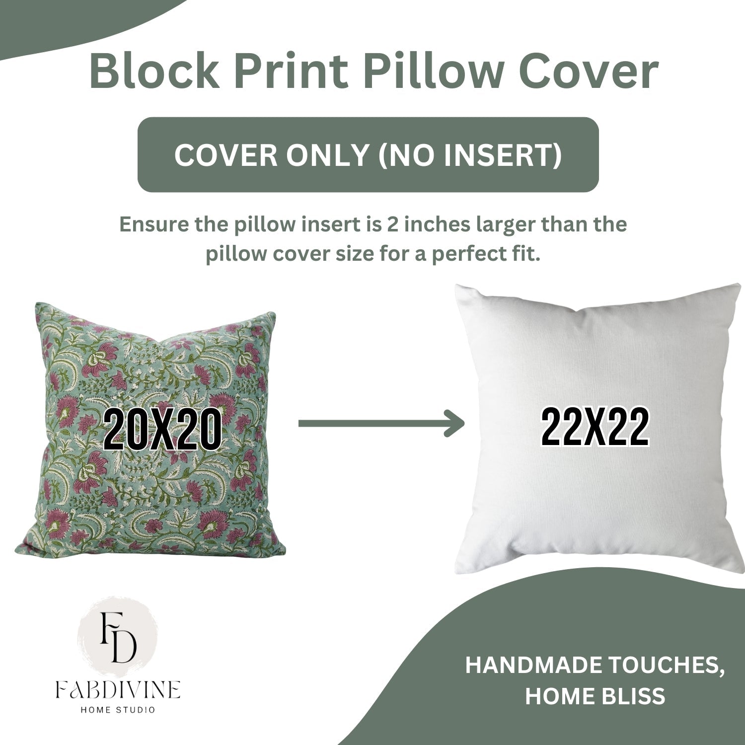 Pure Linen Block Printed Cushion Cover – Kundanvan Green Floral Design By Fabdivine