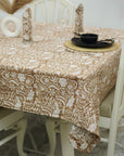 Decorative Hand Printed Tablecloth in Thick White Cotton – Kundan One for Elegant Home Decor By Fabdivine