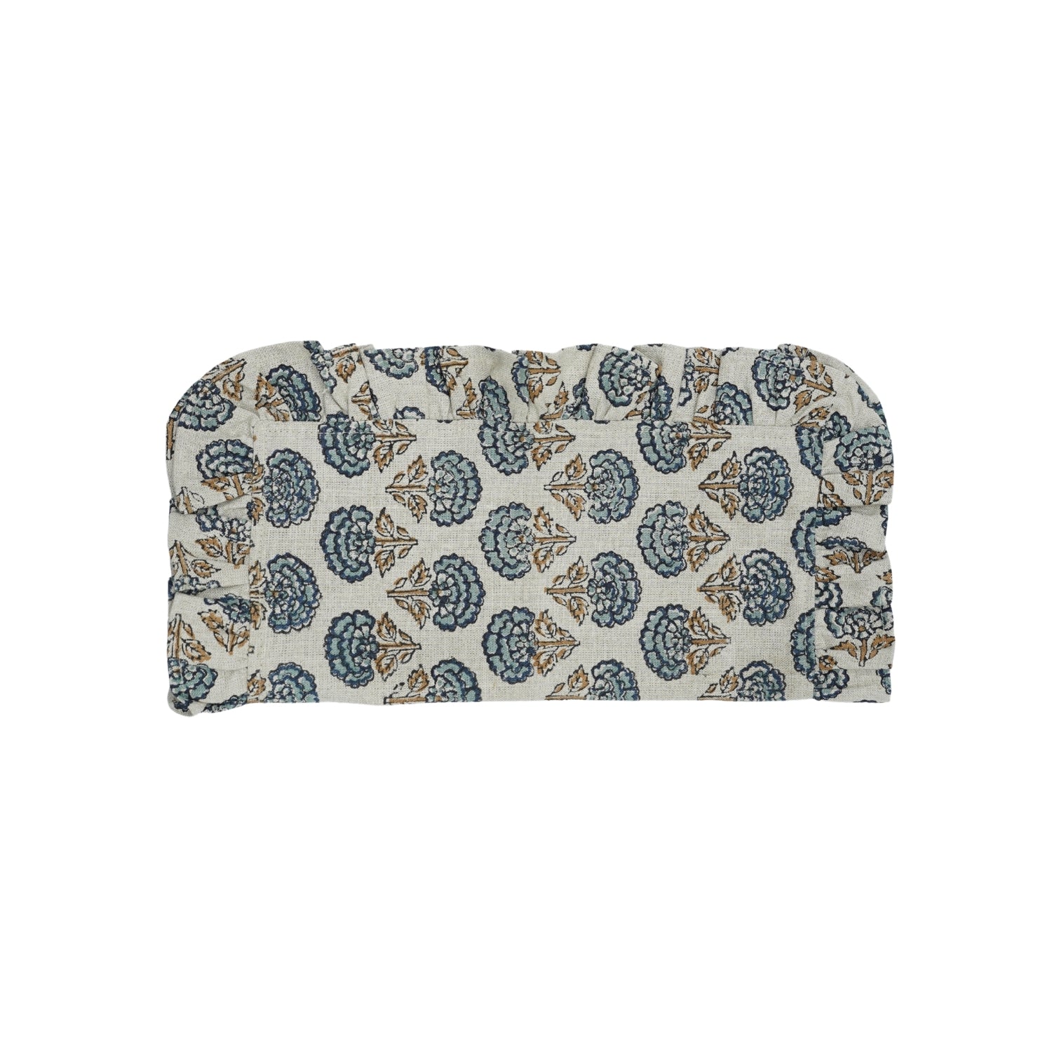 Vintage Inspired Floral Printed Soft Hemmed Frill Table Napkins - 100% Pure Linen Jatyu Blue