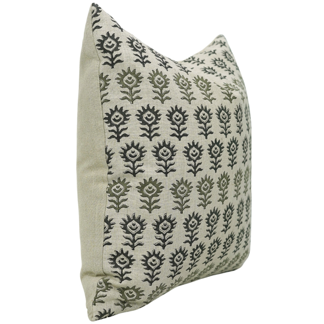 Lumber block print pillow cover- Pure Linen- SURAJMUKHI - Fabdivine