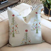 Hand Block Printed Farmhouse Thick White Cotton Pillow Cover – ChristmasTree Green By Fabdivine.