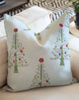 Hand Block Printed Farmhouse Thick White Cotton Pillow Cover – ChristmasTree Green By Fabdivine.