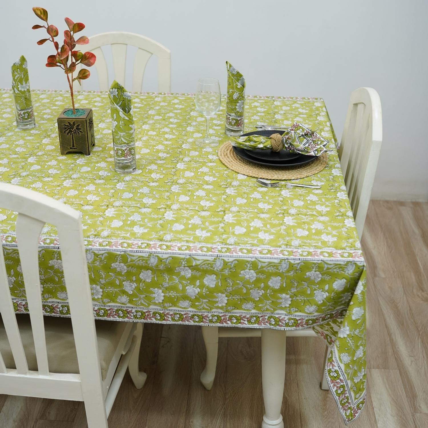 FLORAL BLOCK PRINT HANDMADE DECORATIVE INDIAN TABLE COVERING IN COTTON FABRIC - NAYAB