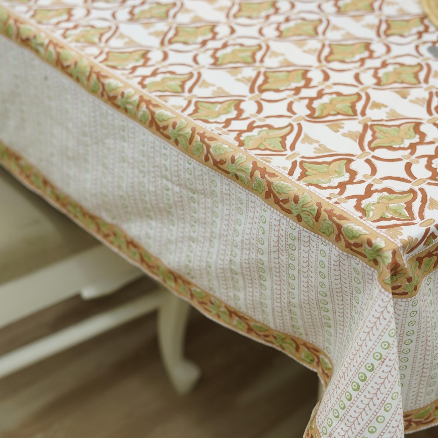 BLOCK PRINTED HANDMADE FLORAL COTTON TABLECLOTH/COVERING - HRIDYAVAN