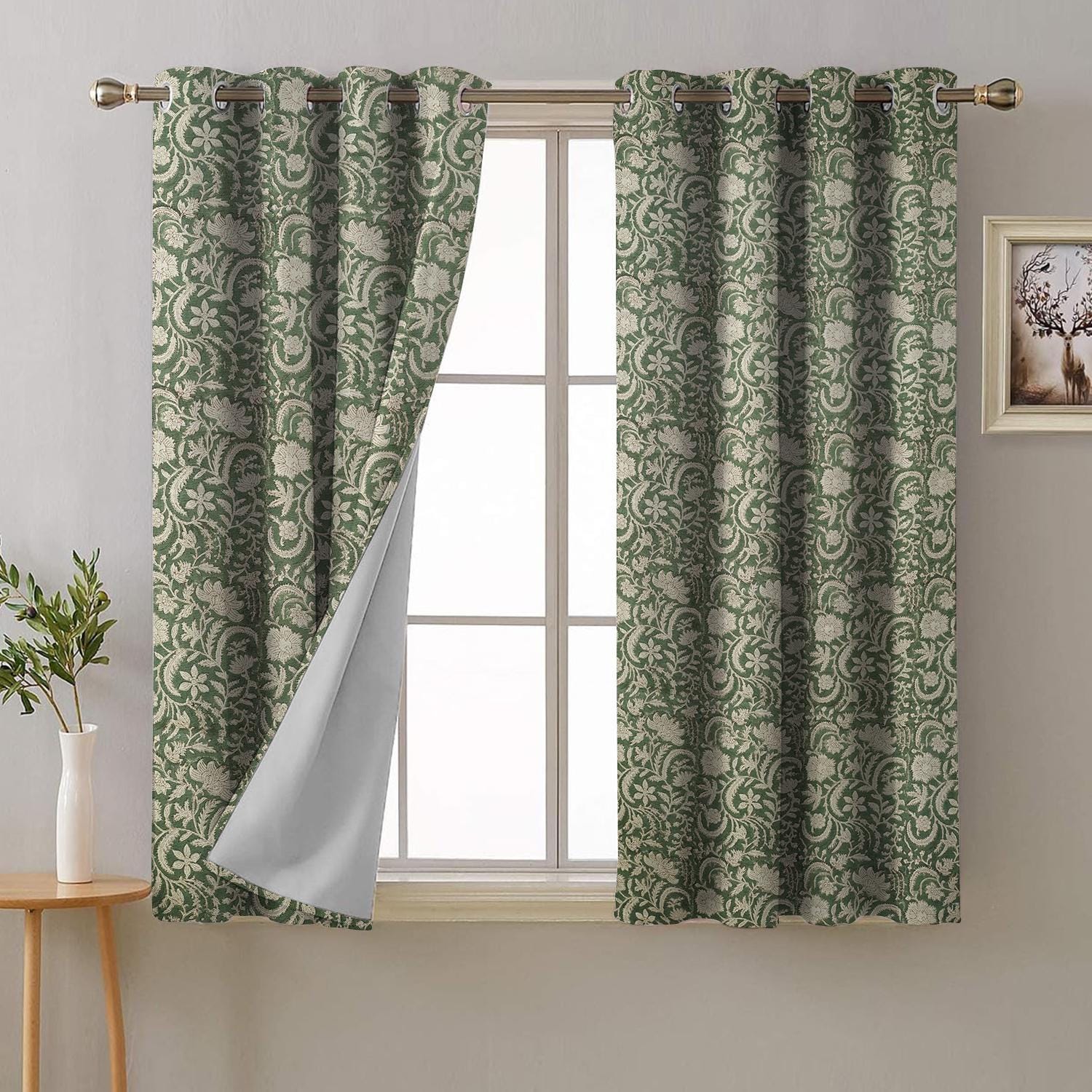 Custom Floral Blackout Curtain Panel - Handmade Thick Linen Window Treatment - Kundanvan