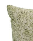 Handcrafted Floral Block Printed Green Jarul Pure Linen Cushion Case - Elegant Home Décor By Fabdivine