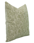 Handcrafted Floral Block Printed Green Jarul Pure Linen Cushion Case - Elegant Home Décor By Fabdivine