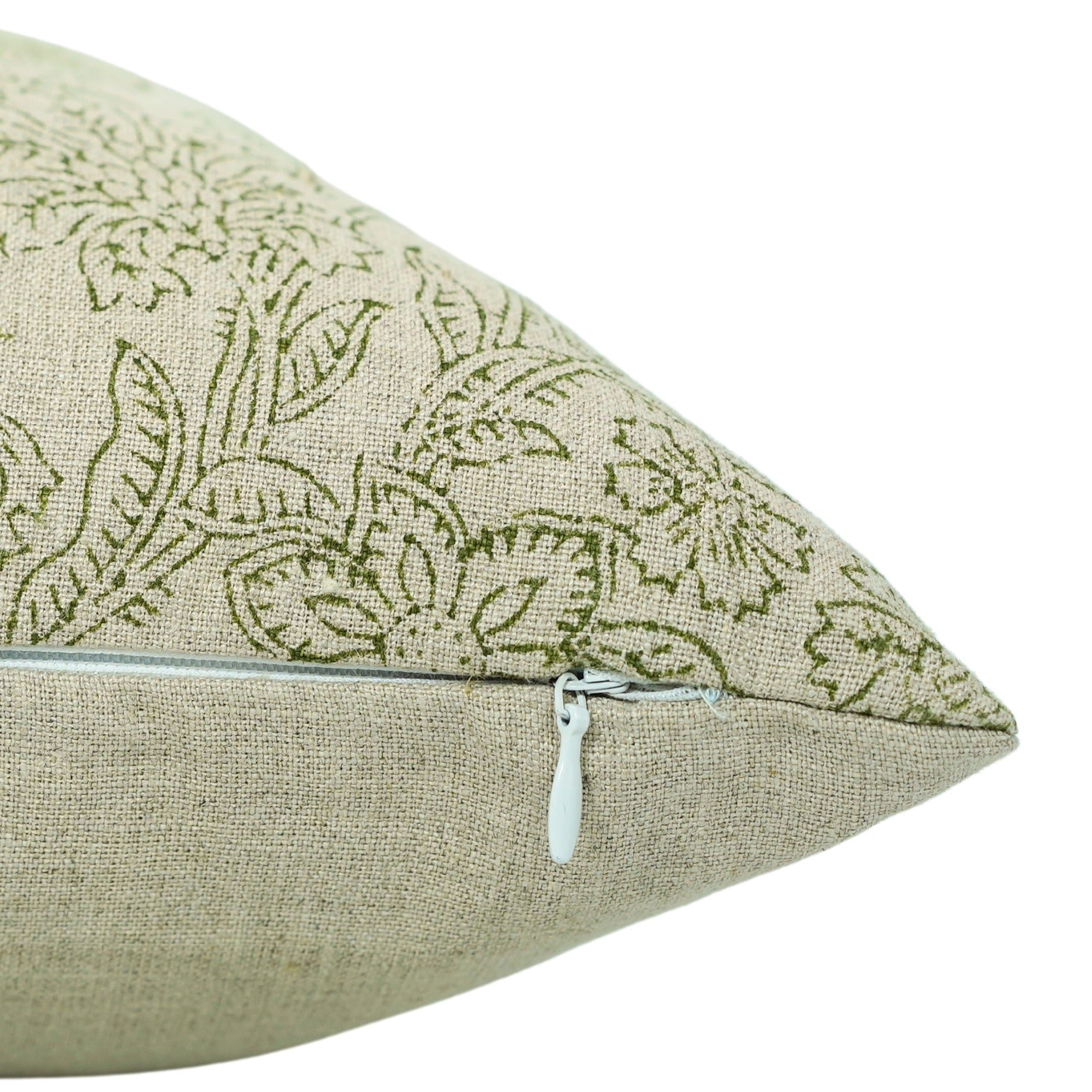 Handcrafted Floral Block Printed Green Jarul Pure Linen Cushion Case - Elegant Home Décor By Fabdivine