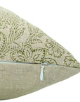 Handcrafted Floral Block Printed Green Jarul Pure Linen Cushion Case - Elegant Home Décor By Fabdivine