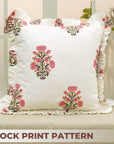 Block Print Thick Cotton White Frill Pillow Cover-Swadesh