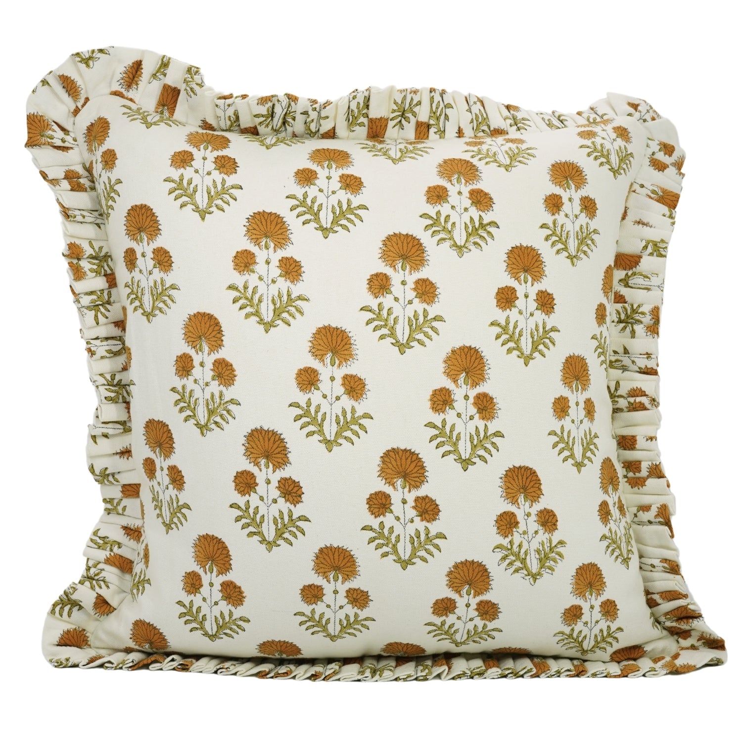 Thick Cotton White Block Print Designer Boho Pillow/Cushion Cover - Rishi