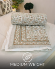 Medium & Soft Cotton Quilt/Blanket And Block Printed Design