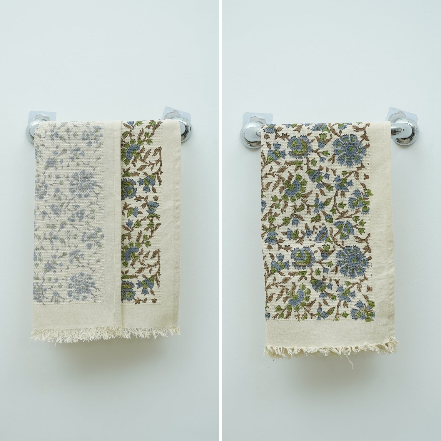 Handcrafted Floral Cotton Waffle Hand Towels - Pusplata Blue Elegance By Fabdivine