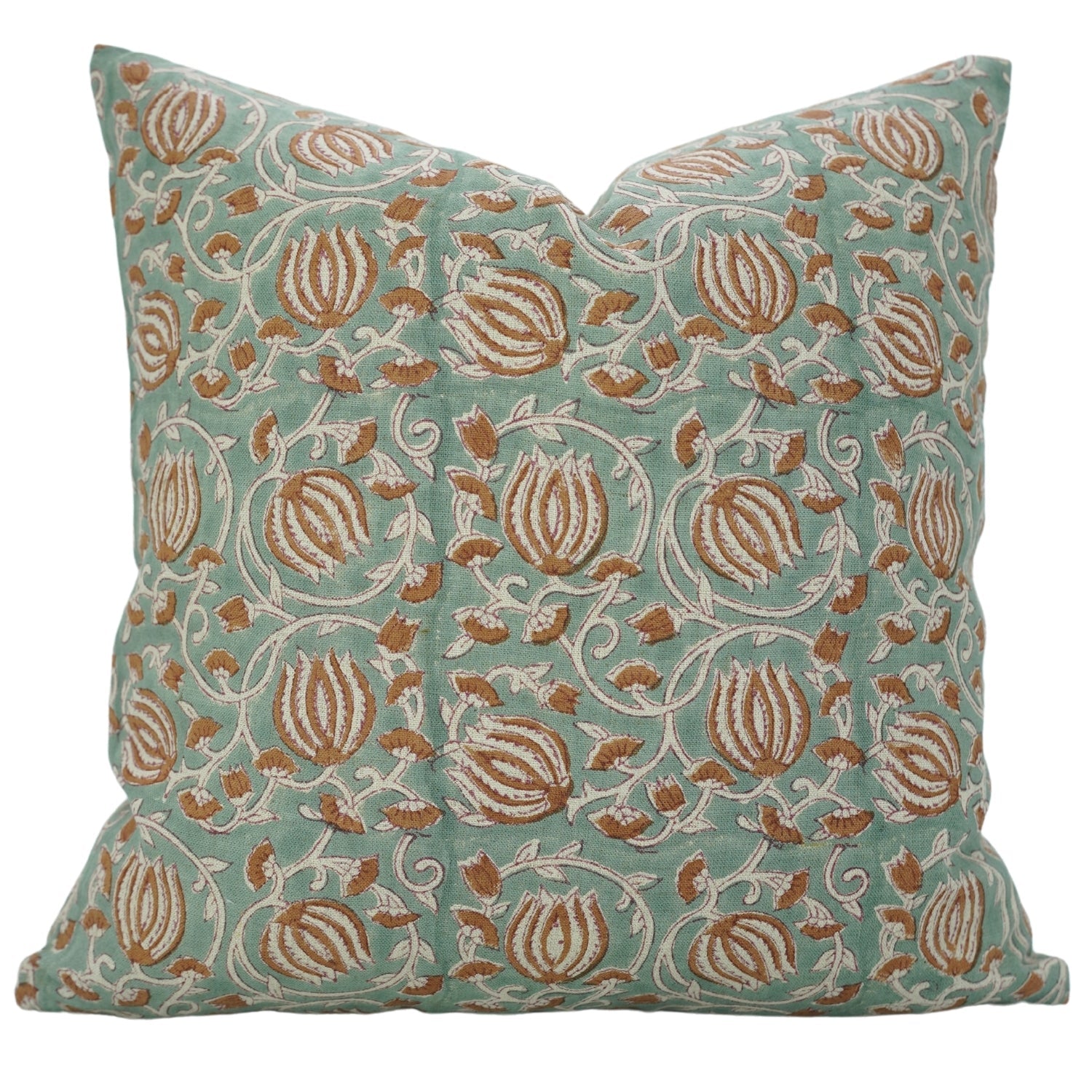 Handblock Printed Floral Design Indoor Pillow Cover - 6 Kamal Brown By Fabdivine