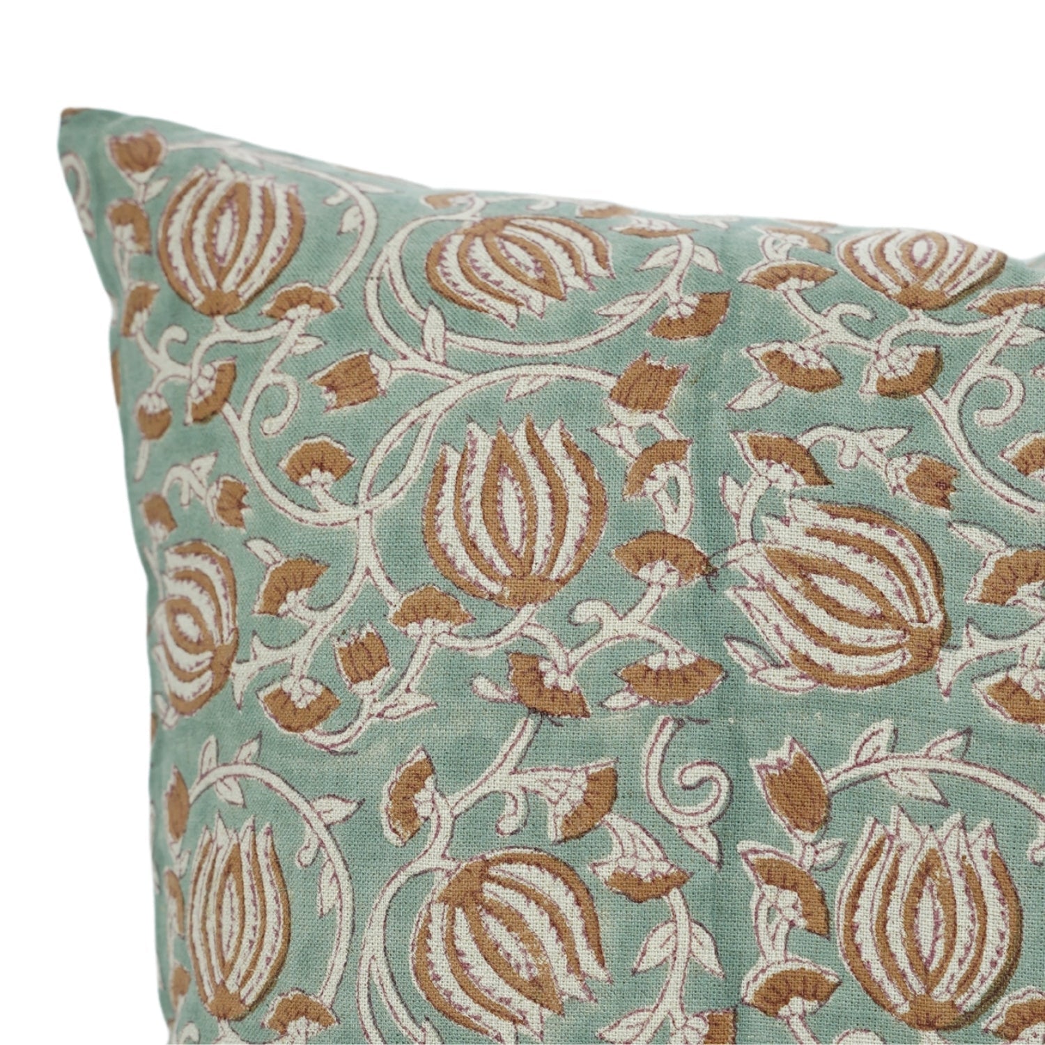 Handblock Printed Floral Design Indoor Pillow Cover - 6 Kamal Brown By Fabdivine