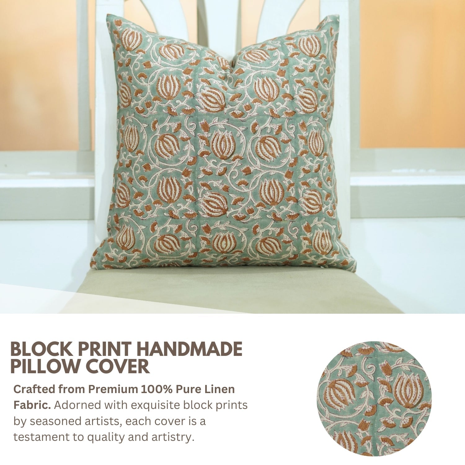 Handblock Printed Floral Design Indoor Pillow Cover - 6 Kamal Brown By Fabdivine