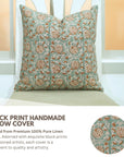 Handblock Printed Floral Design Indoor Pillow Cover - 6 Kamal Brown By Fabdivine