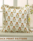 Thick Cotton White Block Print Designer Boho Pillow/Cushion Cover - Rishi