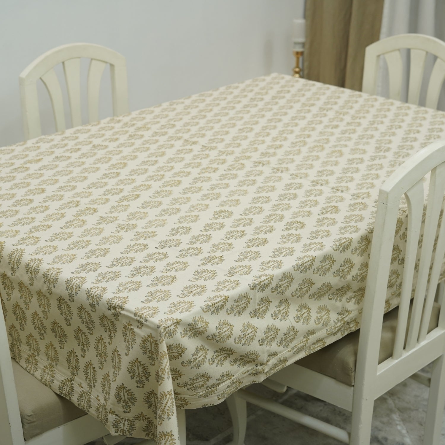 Handmade Thick Cotton Table Cover with Floral Block Prints – Neel Gagan By Fabdivine