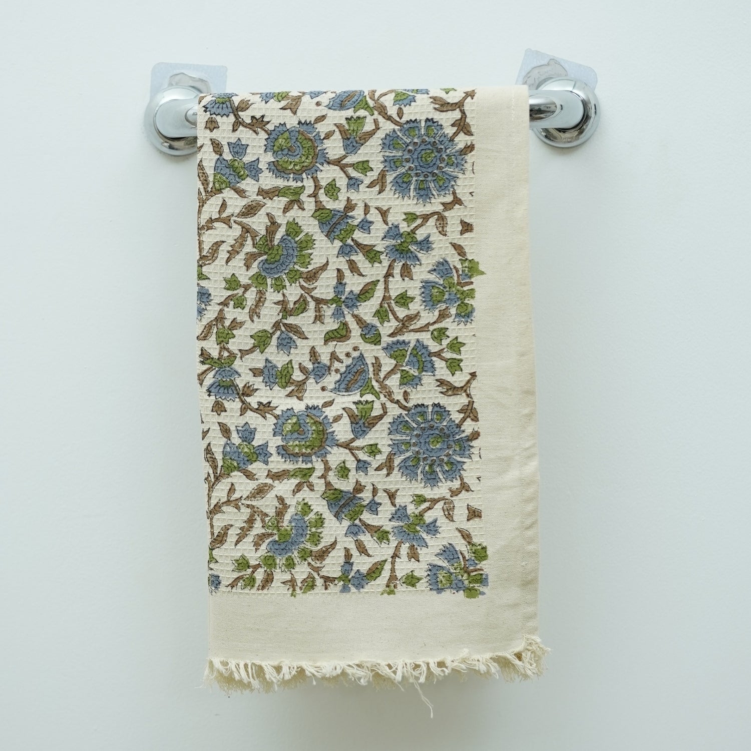 Handcrafted Floral Cotton Waffle Hand Towels - Pusplata Blue Elegance By Fabdivine