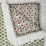 Block Printed Floral Green And Brown Handmade Cotton Quilt