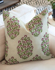 Hand Block Printed Home Decor Floral Pillow Case – Pure Linen Gudhal Green Design By Fabdivine.