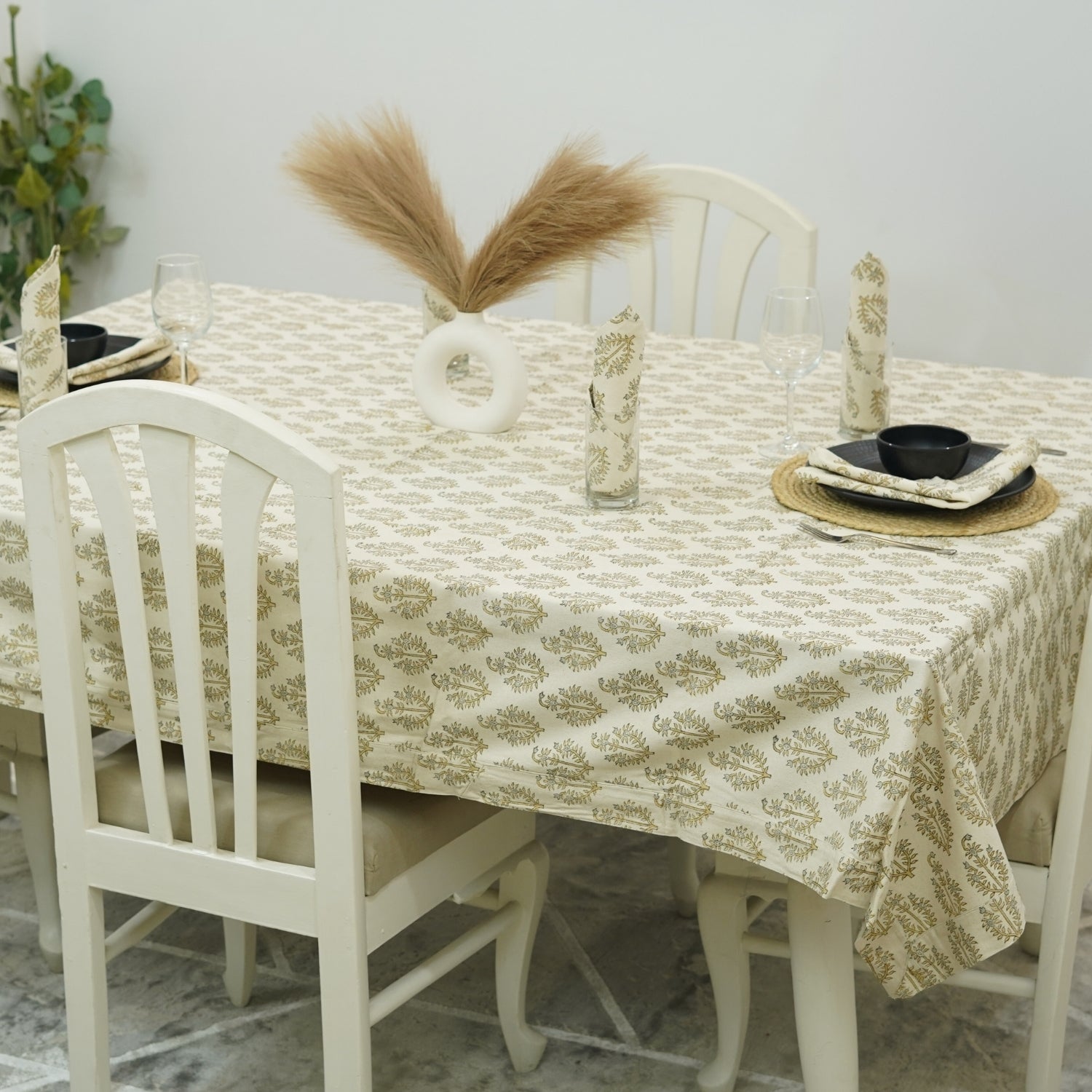 Handmade Thick Cotton Table Cover with Floral Block Prints – Neel Gagan By Fabdivine