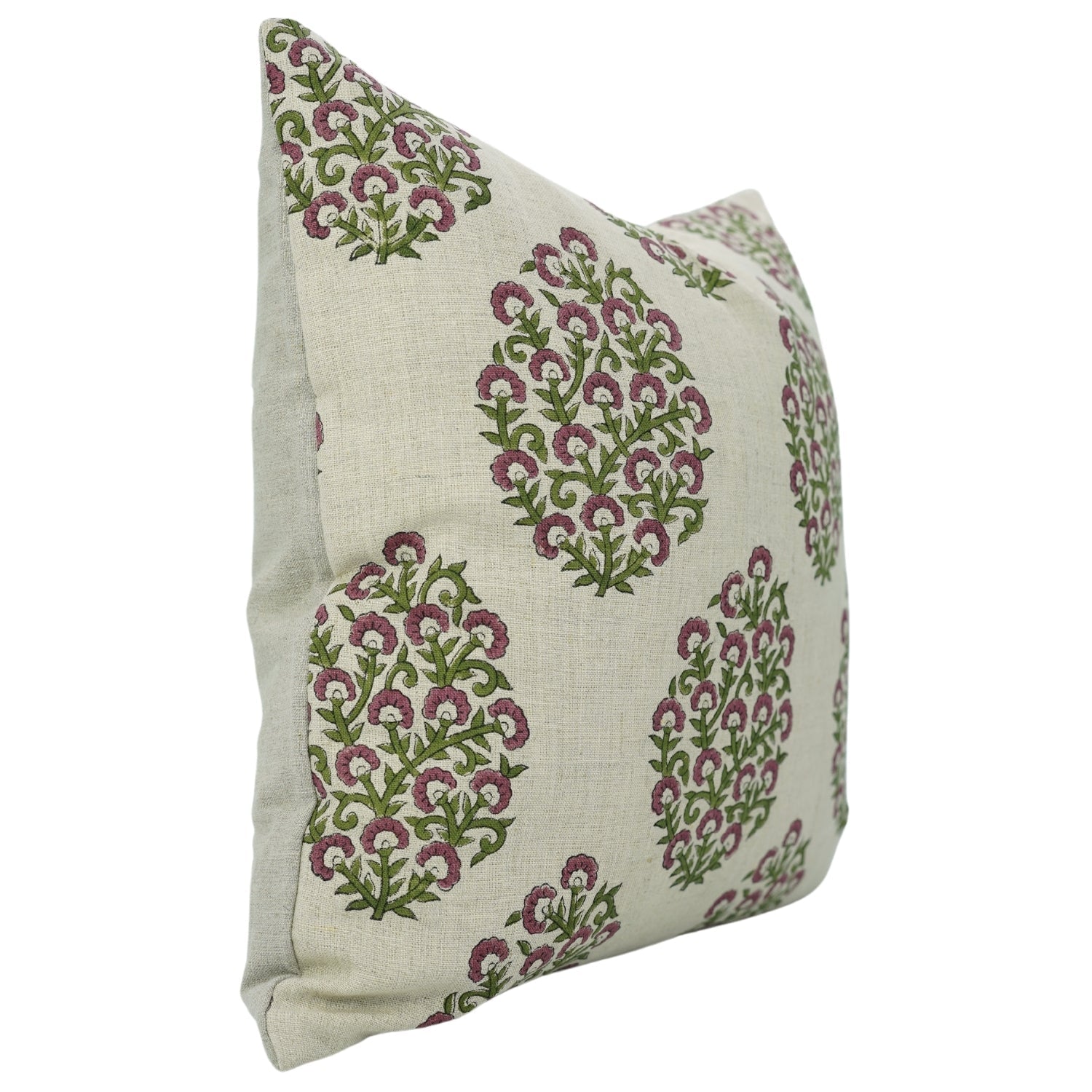 Hand Block Printed Home Decor Floral Pillow Case – Pure Linen Gudhal Green Design By Fabdivine.